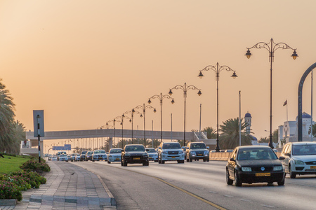 MUSCAT, OMAN - MARCH 6, 2017: Traffic on Sultan Qaboos street in Muscat, Omanのeditorial素材