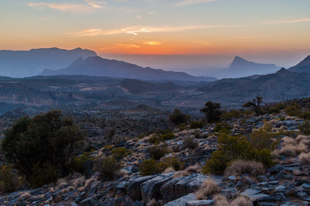 Sunset in Hajar Mountains, Omanの写真素材