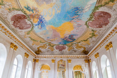 BERLIN, GERMANY - AUGUST 11, 2017: Paintings on a ceiling damaged during WW2 at Charlottenburg Palace in Berlin, Germanyのeditorial素材