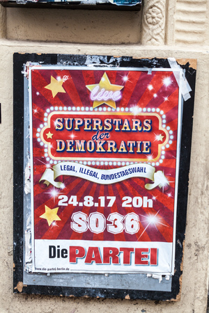 BERLIN, GERMANY - AUGUST 23, 2017: Election poster of satirical Die Partei party before 2017 Federal election.のeditorial素材