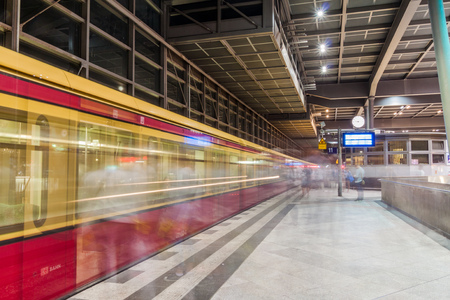 BERLIN, GERMANY - SEPTEMBER 6, 2017: View of Berlin S-Bahn (rapid transit railway system) station Sudkreuz.のeditorial素材