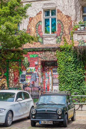 BERLIN, GERMANY - AUGUST 8, 2017: Graffiti covered building in Berlin.のeditorial素材