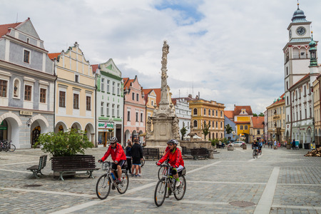TREBON, CZECH REPUBLIC - JUNE 14, 2016: Masaryk square in the old town of Trebon, Czech Republic.のeditorial素材