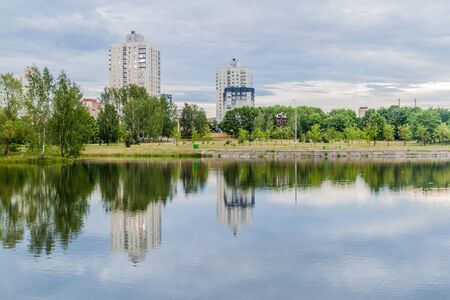 Lake of Slepyanskaya water system in Minsk, Belarusの写真素材
