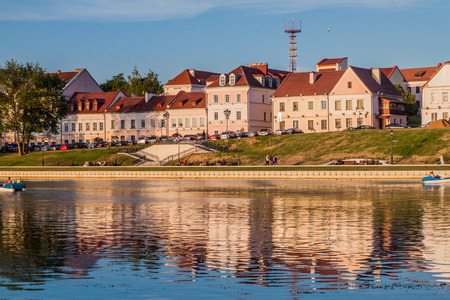 MINSK, BELARUS - JUNE 6, 2017: View of Svislach river and  the Trinity Suburb in Minsk, Belarusのeditorial素材