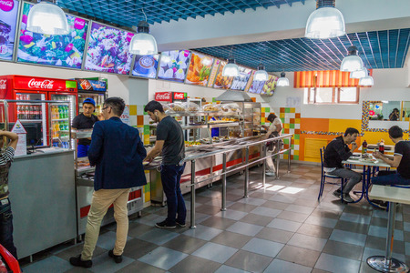 ALMATY, KAZAKHSTAN - JUNE 1, 2017: Interior of a local self service eatery in Almaty, Kazakhstan.