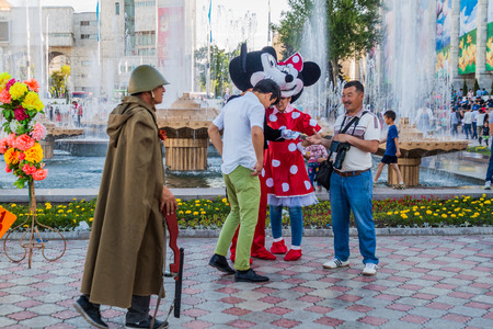 BISHKEK, KYRGYZSTAN - MAY 9, 2017: Soldier at Victory Day (9 May) celebrations at Ala Too square in Bishkek, capital of Kyrgyzstan.のeditorial素材