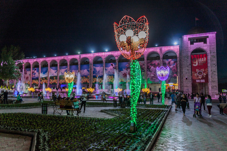 BISHKEK, KYRGYZSTAN - MAY 5, 2017: Evening at Ala Too square in Bishkek, capital of Kyrgyzstan.のeditorial素材