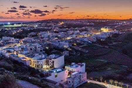 Evening aerial view of Victoria, Gozo Island, Maltaの写真素材