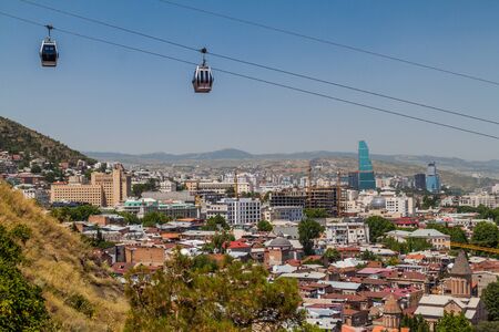 Cable car above the Old town of Tbilisi, Georgia