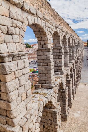 View of the Roman Aqueduct in Segovia, Spainの写真素材