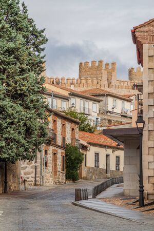 Old buildigs and fortification walls of the old town in Avila, Spain.の写真素材