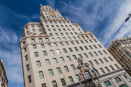 Telefonica building on Calle Gran Via street in Madrid, Spainの写真素材