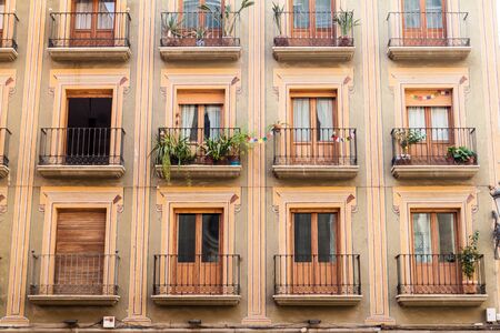 Building with balconies in the center of Granada, Spain