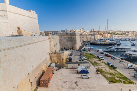 BIRGU, MALTA - NOVEMBER 7, 2017: View of Fort St. Angelo and Birgu town, Malta