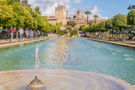 CORDOBA, SPAIN - NOVEMBER 5, 2017: Fountains at Alcazar de los Reyes Cristianos in Cordoba, Spainのeditorial素材