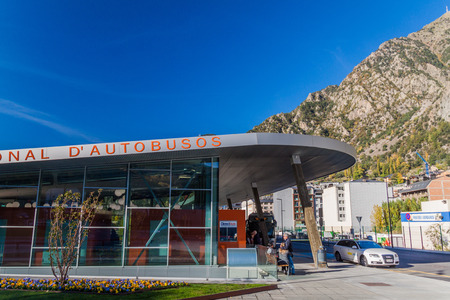 ANDORRA LA VELLA, ANDORRA - OCTOBER 26, 2017: View of the bus terminal in Andorra la Vella.
