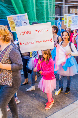 MADRID, SPAIN - OCTOBER 22, 2017: Rally of transsexuals in the streets of Madrid, Spainのeditorial素材