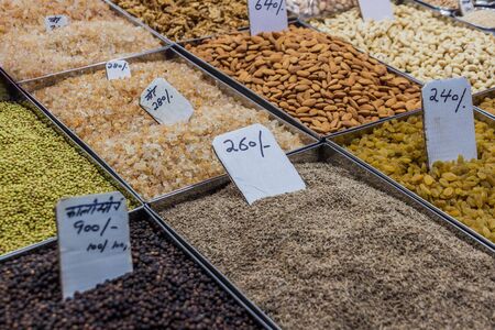 Various spices at Khari Baoli in Delhi, location of the Asia's largest wholesale spice market.の写真素材