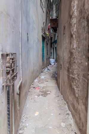 Very narrow alley in Old Dhaka, Bangladeshの写真素材