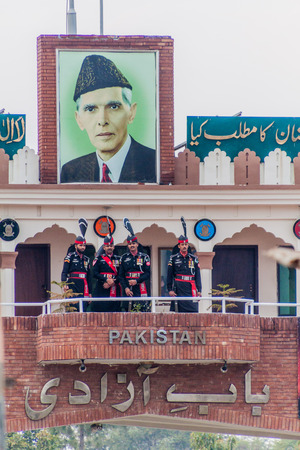 WAGAH, PAKISTAN - JANUARY 26, 2017: Portrait of Muhammad Ali Jinnah, founder of Pakistan, at India-Pakistan border in Wagah.のeditorial素材