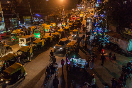LUCKNOW, INDIA - FEBRUARY 3, 2017: Night view of a street traffic in Lucknow, Uttar Pradesh state,...