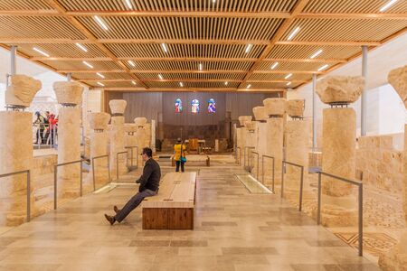 MOUNT NEBO, JORDAN - MARCH 21, 2017: Interior of the Moses Memorial church at the Mount Nebo...