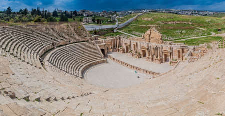 Ruins of the Southern Theatre in Jerash, Jordanの写真素材