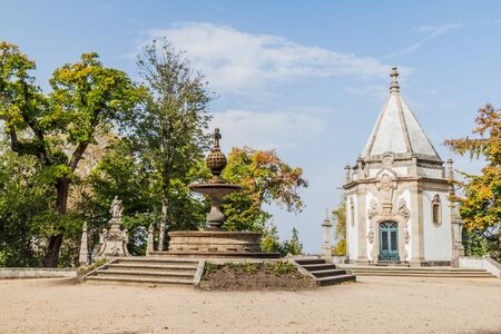 Fountain and chapel at Bom Jesus do Monte sanctuary near Braga, Portugalの写真素材