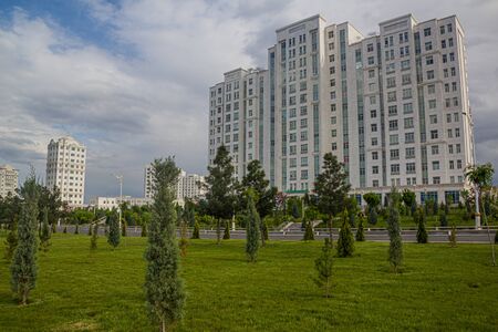 Marble-clad buildings in Ashgabat, capital of Turkmenistanの写真素材