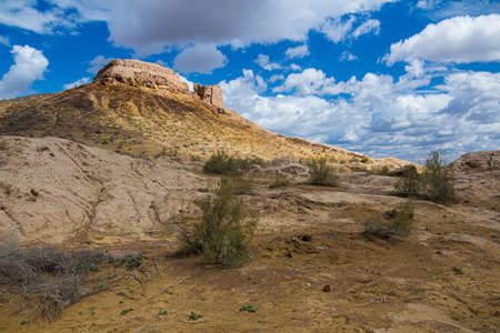 Ruins of Ayaz Qala fortress in Kyzylkum desert, Uzbekistanのeditorial素材