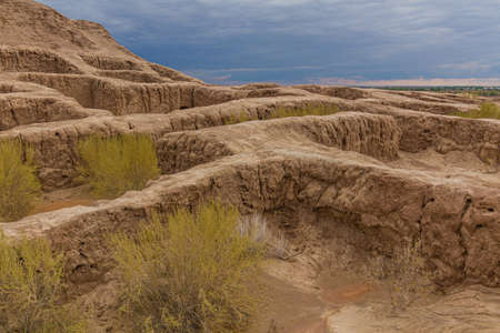 Ruins of Toprak (Topraq) Qala (Kala) fortress in Kyzylkum desert, Uzbekistanのeditorial素材