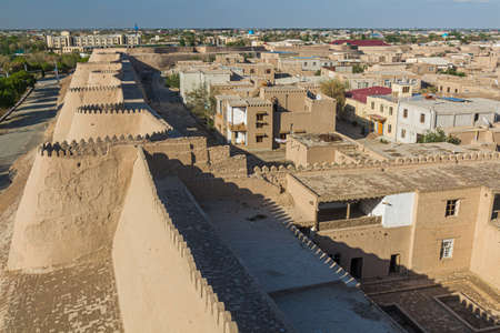 Fortification walls of  the old town of Khiva, Uzbekistan.のeditorial素材