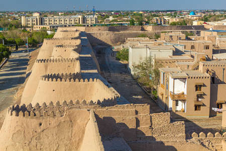 Fortification walls of  the old town of Khiva, Uzbekistan.のeditorial素材