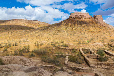 Ruins of Ayaz Qala fortress in Kyzylkum desert, Uzbekistanのeditorial素材
