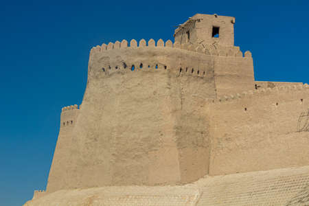 Fortification walls of the old town in Khiva, Uzbekistanのeditorial素材