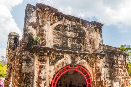 Porta de Santiago gate house of A Famosa fortress in Malacca (Melaka), Malaysiaのeditorial素材