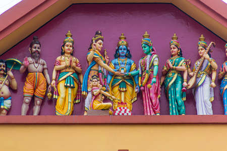 SINGAPORE, SINGAPORE - MARCH 10, 2018: Hindu deities images at Sri Vadapathira Kaliamman Temple in the Little India of SIngapore.のeditorial素材
