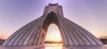 TEHRAN, IRAN - APRIL 2, 2018: Sunset view of Azadi Tower (Freedom Tower) in Tehran.