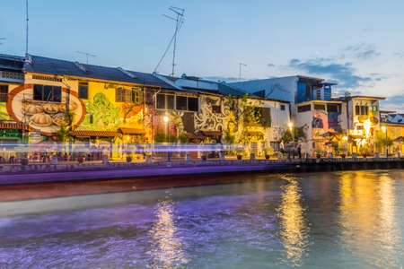 MALACCA, MALAYASIA - MARCH 19, 2018: Street art at the riverside houses next to the Malacca River in Malacca (Melaka), Malaysiaのeditorial素材