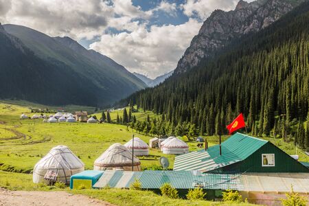 Yurt camps in Altyn Arashan village, Kyrgyzstanの写真素材