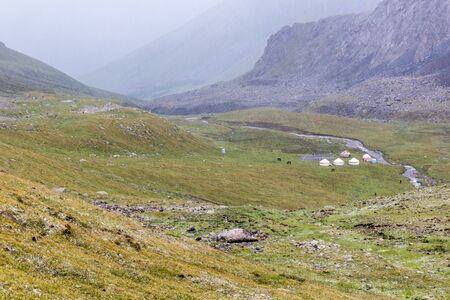 Hail storm in Terskey Alatau mountain range in Kyrgyzstanの写真素材