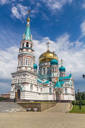 Assumption Cathedral (Uspenskiy Kafedralnyy Sobor) in Omsk, Russiaの写真素材