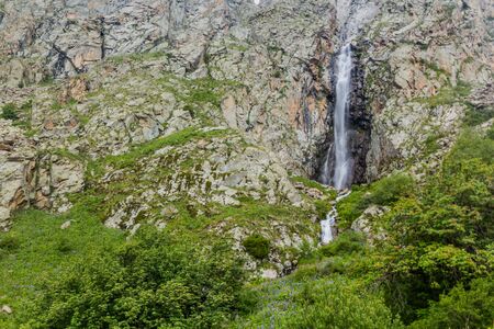 Waterfall in Ala Archa valley in Kyrgyzstanの写真素材