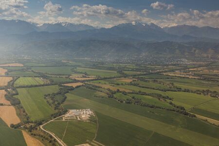 Aerial view of the landscape in the southeast of Kazakhstanの写真素材