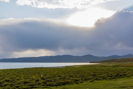 View of Song Kul lake, Kyrgyzstanの写真素材