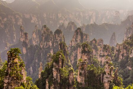 Rocky landscape of Wulingyuan Scenic and Historic Interest Area in Zhangjiajie National Forest Park in Hunan province, Chinaの写真素材