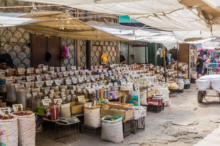 BISHKEK, KYRGYZSTAN - JULY 26, 2017: Stalls at the Osh bazaar in Bishkek, capital of Kyrgyzstan.