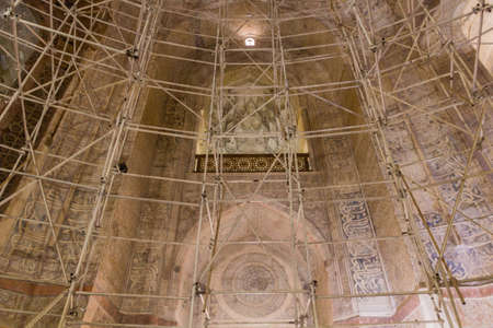 SOLTANIYEH, IRAN - APRIL 13, 2018: Scaffolding in the Dome of Soltaniyeh (Tomb of Oljeitu) in Zanjan...