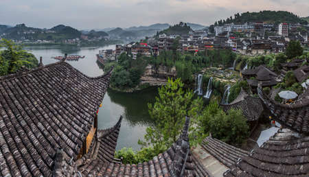 View of Furong Ancient Town (Furong Zhen, Hibiscus Town), Chinaのeditorial素材
